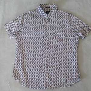 J.Crew Mens L Slim Camp Collar Bird Print Short Sleeve Button Shirt Cotton